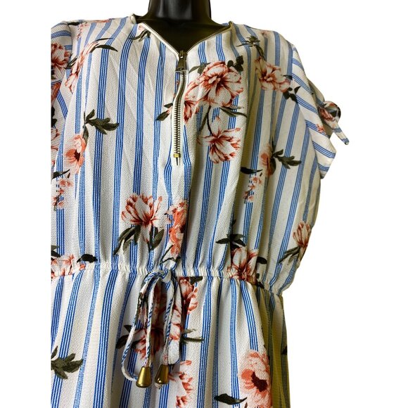 Floral & Striped Dress XL Short Sleeve Tie Sleeve Detail Zipper Feminine Cute - Picture 6 of 9